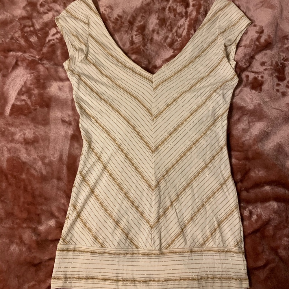 Guess EUC Cream/Gold Metallic V neck tie back